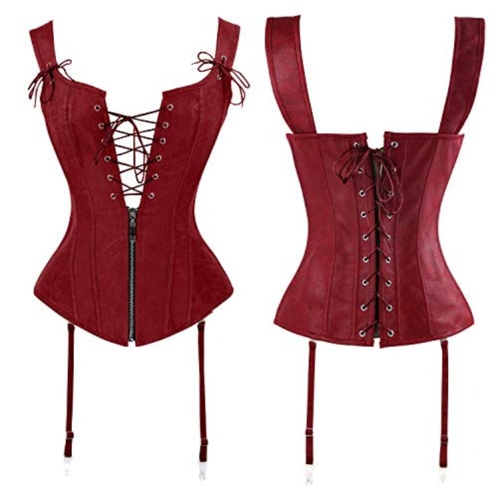 Charmian Womens Irresistible Fashion Corset Thong Matching Set Sz S Red Croc NWT